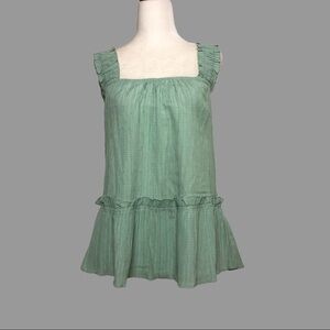 ❤️ M ❤️ NWT Anthro Top Ruffled Peplum Square Neck Tank Crinkled Blouse